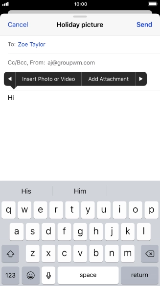 Press Insert Photo or Video and follow the instructions on the screen to attach a picture or a video clip.