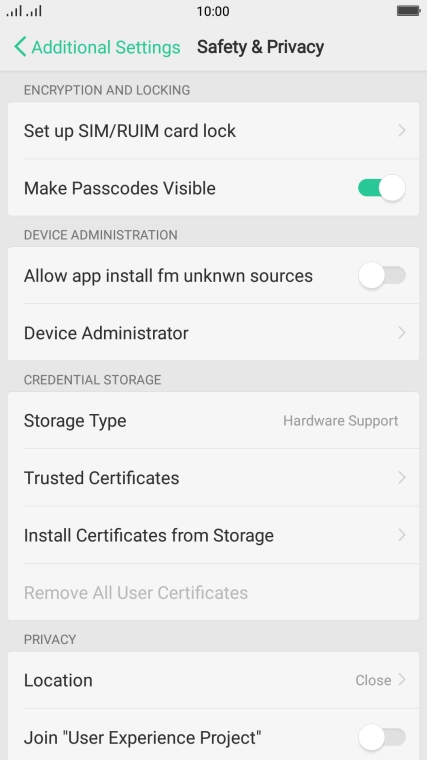Press Set up SIM/RUIM card lock.