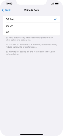 To turn on automatic switch between 5G and 4G, press 5G Auto.