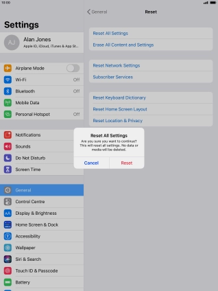 Press Reset. Wait a moment while the factory default settings are restored. Follow the instructions on the screen to set up your tablet and prepare it for use. Press Reset. Wait a moment while the factory default settings are restored. Follow the instructions on the screen to set up your tablet and prepare it for use.