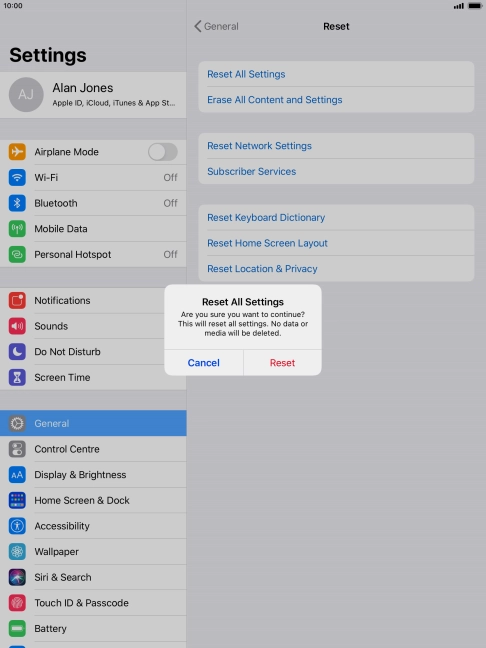 Press Reset. Wait a moment while the factory default settings are restored. Follow the instructions on the screen to set up your tablet and prepare it for use. Press Reset. Wait a moment while the factory default settings are restored. Follow the instructions on the screen to set up your tablet and prepare it for use.