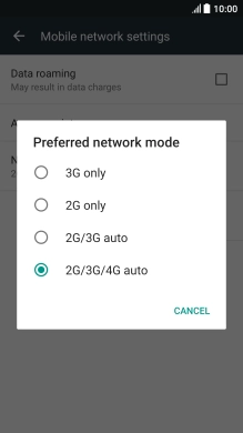 Press the required network mode.