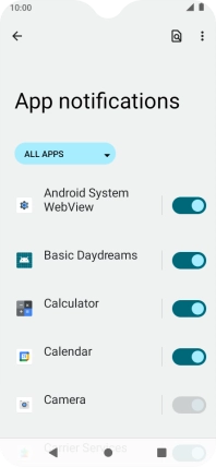 Press the indicators next to the required apps to turn the function on or off.