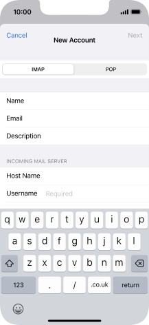 Press Username and key in the username for your email account.