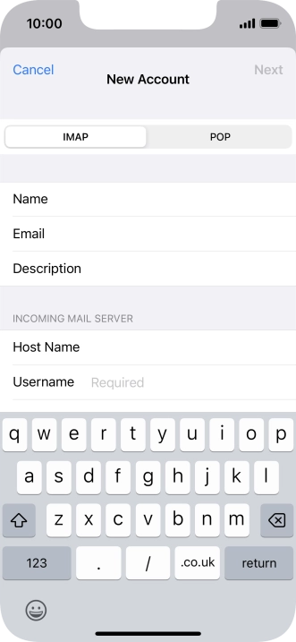 Press Username and key in the username for your email account.