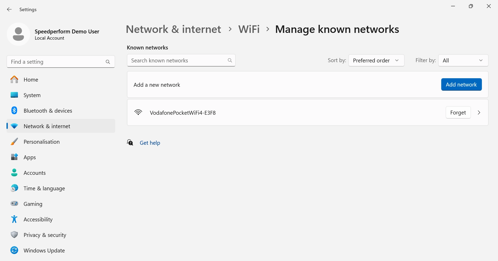 Click arrow right next to the required network.