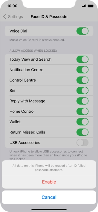If you turn on the function, press Enable.