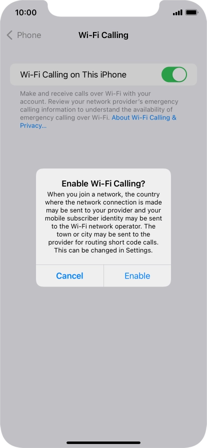 If you turn on the function, press Enable.