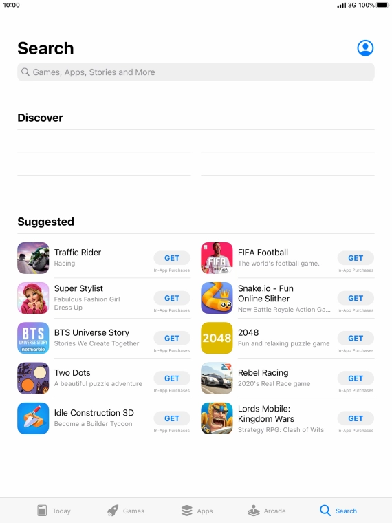 Press the search field.