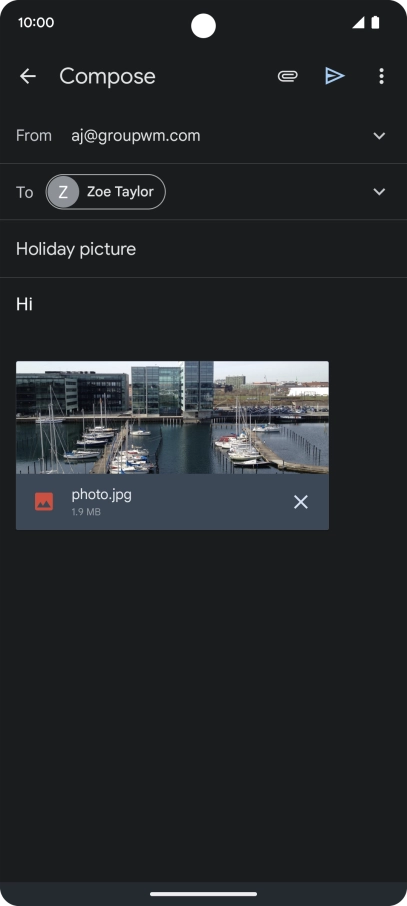 Press the send icon when you've finished your email message.