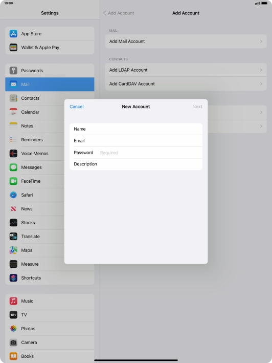 Press Password and key in the password for your email account.