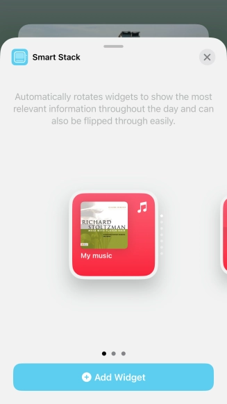 Slide your finger right or left on the screen to select the required widget size.
