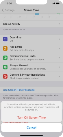 Press Turn Off Screen Time.