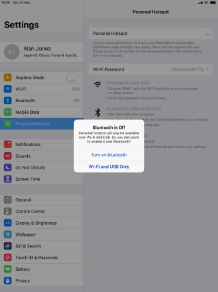 If Wi-Fi is turned on, press Wi-Fi and USB Only.