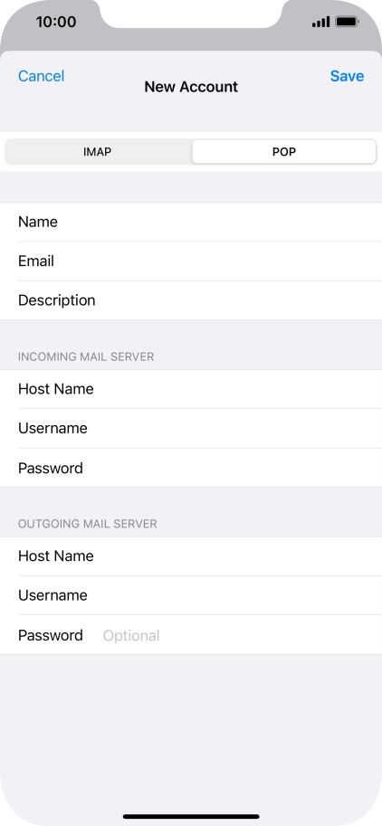Press Password and key in the password for your email account. Please note that if you're using Vodafone's outgoing server, leave the password field empty.