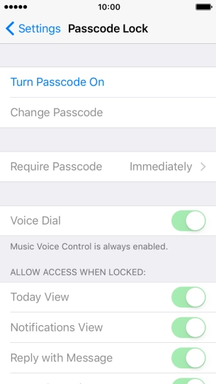 Press Turn Passcode On and key in a phone lock code of your own choice twice.