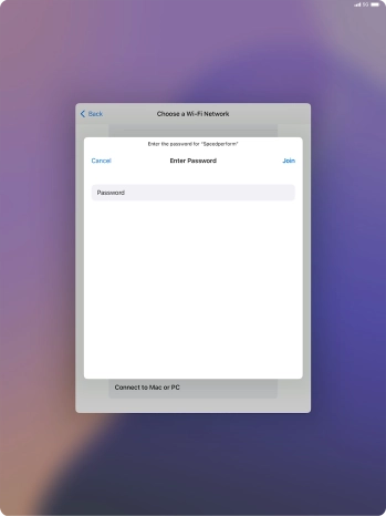 Key in the password for the Wi-Fi network and press Join.