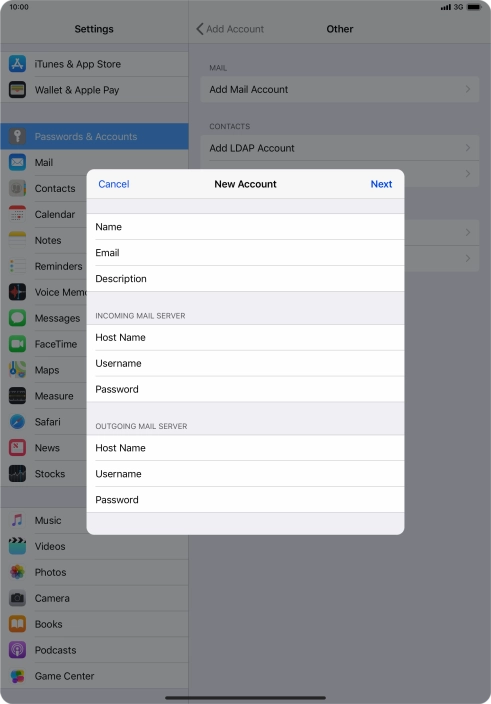 Press Username and key in the username for your email account. Please note that if you're using Vodafone's outgoing server, leave the username field empty.