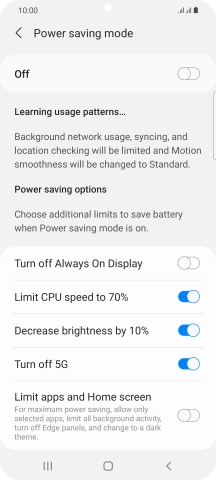 Press the indicators next to the required settings.