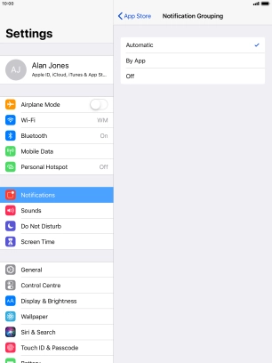 Press the required setting.