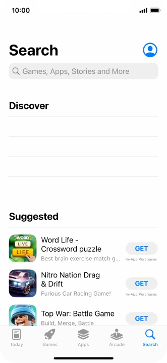 Press the search field and key in the name or subject of the required app.