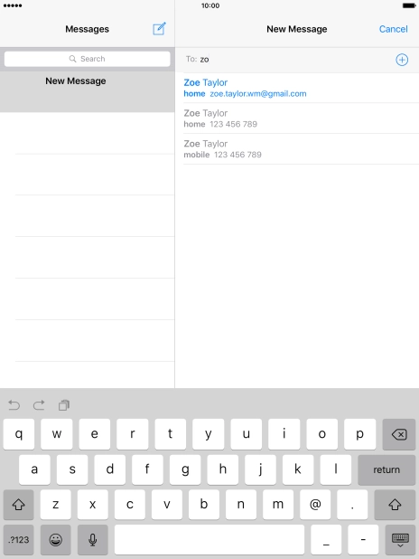 Press the required contact. Press the required contact.