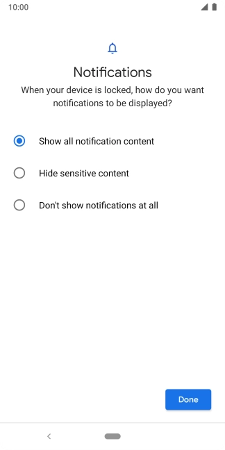 Press the required setting.
