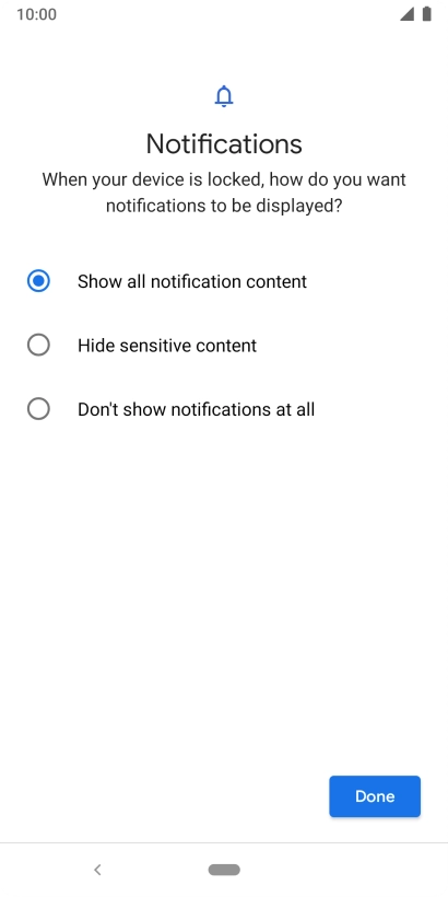 Press the required setting.