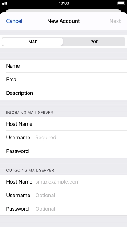 Press Username and key in the username for your email account.