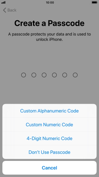 Follow the instructions on the screen to turn on use of phone lock code or press Don't Use Passcode.