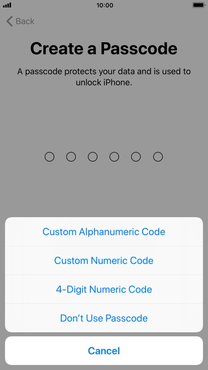 Follow the instructions on the screen to turn on use of phone lock code or press Don't Use Passcode.