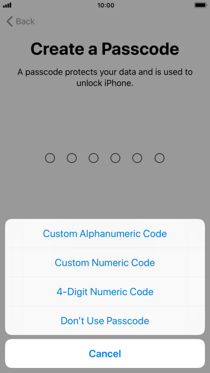 Follow the instructions on the screen to turn on use of phone lock code or press Don't Use Passcode.