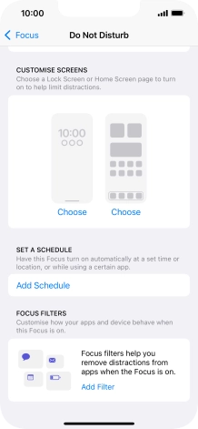 Press Add Schedule and follow the instructions on the screen to select settings for automatic activation of Do Not Disturb.