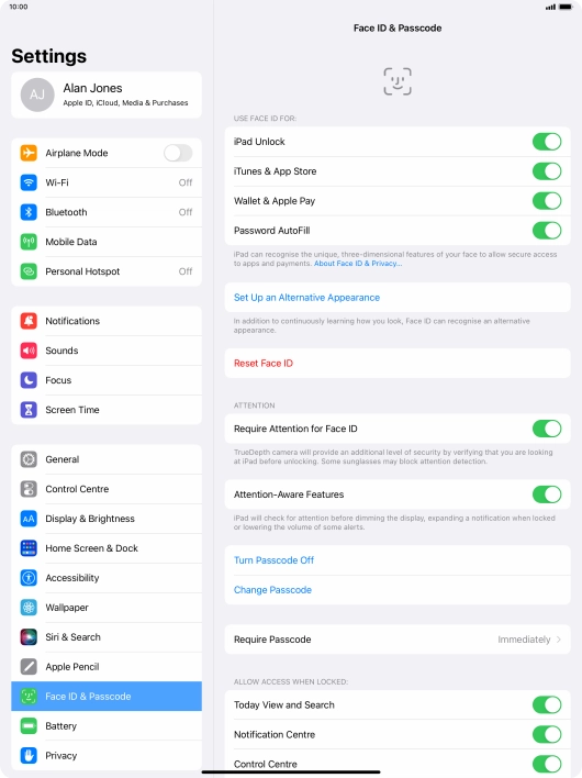 Press the indicators next to the required settings to turn them on or off.