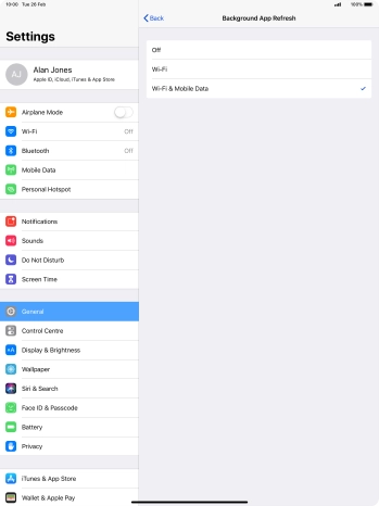 To turn off background refresh of apps, press Off.