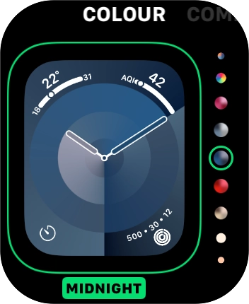 Turn the Digital Crown to change between the different designs. Turn the Digital Crown to change between the different designs.