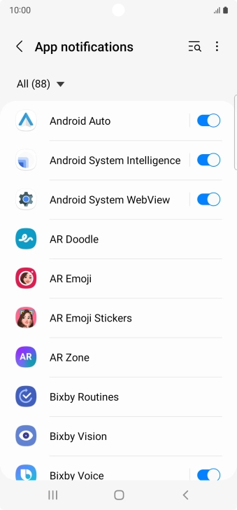 Press the indicators next to the required apps to turn the function on or off.