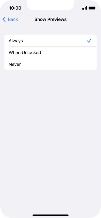To select notification preview on the lock screen, press Always.