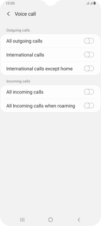 Press the indicator next to the required barring type to turn the function on or off.