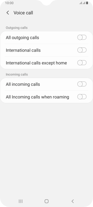 Press the indicator next to the required barring type to turn the function on or off.