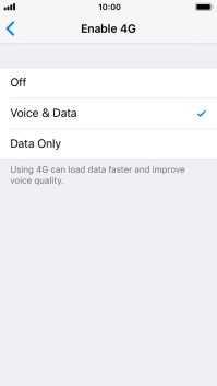 To turn off use of 4G, press Off.