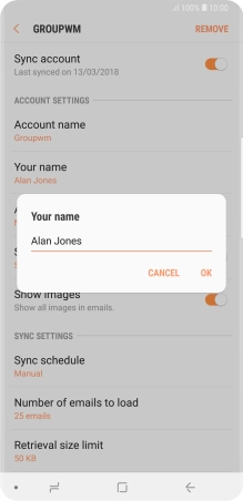 Key in the required sender name and press OK.
