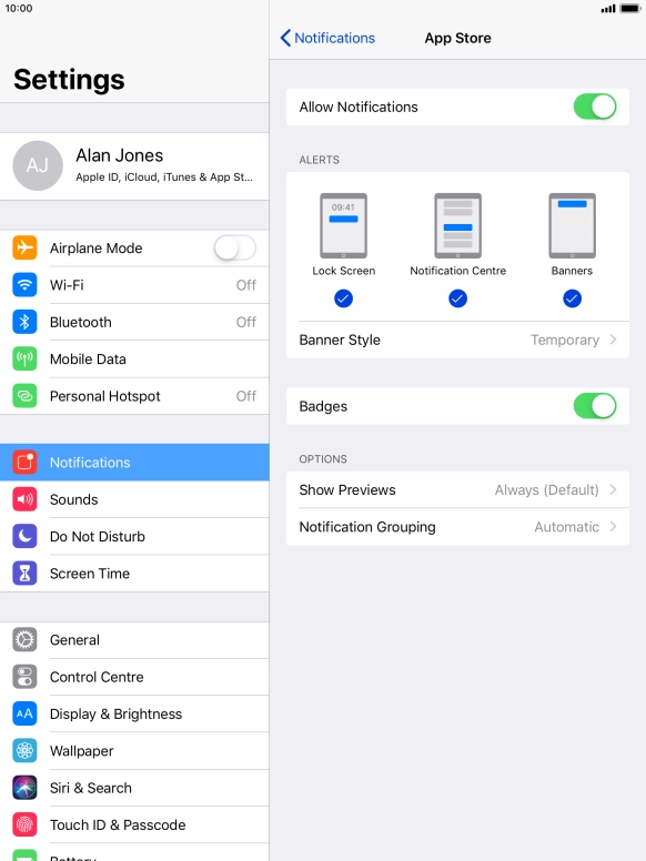 Press the indicator next to 