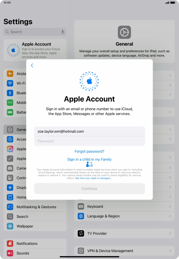 Press Password and key in the password for your Apple ID.