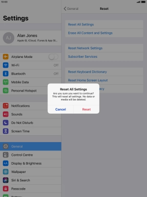 Press Reset. Wait a moment while the factory default settings are restored. Follow the instructions on the screen to set up your tablet and prepare it for use.