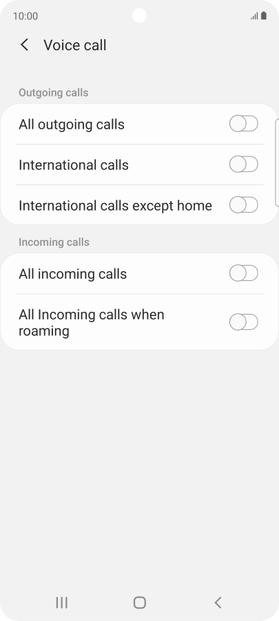 Press the indicator next to the required barring type to turn the function on or off.