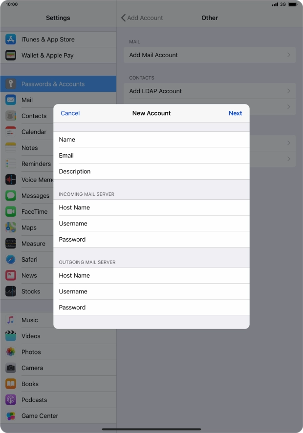 Press Password and key in the password for your email account. Please note that if you're using Vodafone's outgoing server, leave the password field empty.