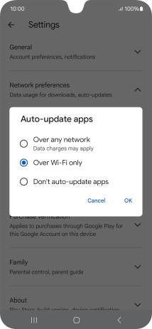To turn on automatic update of apps using mobile network, press Over any network.