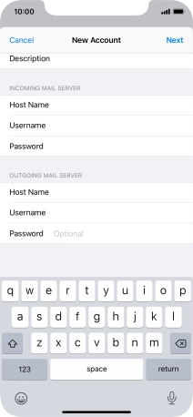 Press Password and key in the password for your email account. Please note that if you're using Vodafone's outgoing server, leave the password field empty.