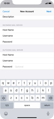 Press Password and key in the password for your email account. Please note that if you're using Vodafone's outgoing server, leave the password field empty.